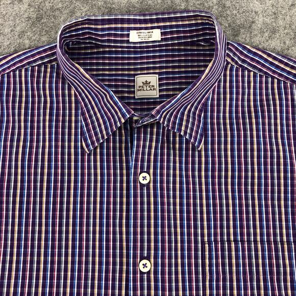 Peter Millar Mens Button Up Shirt XL Purple Multicolor Plaid Long Sleeve Cotton - Picture 5 of 10